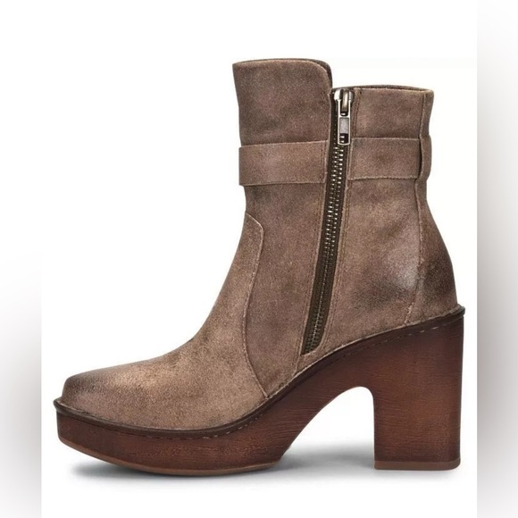 BORN Hailey Buckle Platform Leather Bootie/Side Zip US 9.5 M Taupe Distressed - Picture 11 of 13